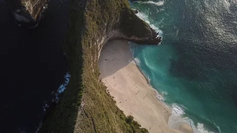 Beautiful Cliffs and White Sandy Beach from Above [Drone Footage] Stock Footage 96285912