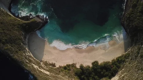 Beautiful Cliffs and White Sandy Beach from Above [Drone Footage] Stock Footage 96286317