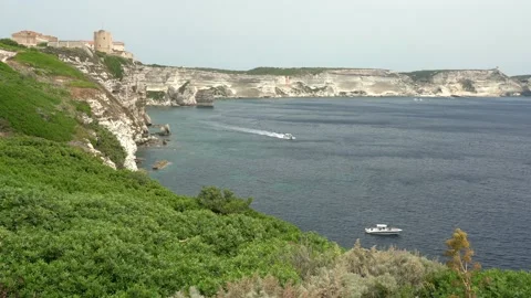 The beautiful cliffs of Bonifacio on a sunny summer day. Southern Corse, France. Stockbeeldmateriaal 217395126