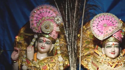 Beautiful close-up image features Radha and Lord Krishna, symbolizing etern.. Stock Footage 326360545