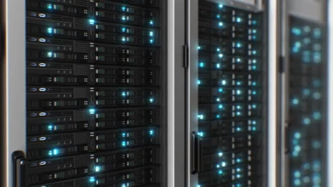 Beautiful Close-up Server Racks in Modern Data Center Loop 3d Animation Stock Footage 309007599