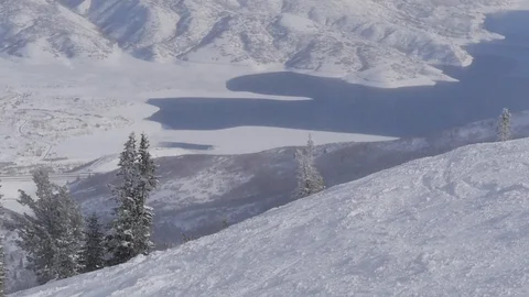 Beautiful close up shot as man performs a wonderful professional ski jump Stock-Footage 112019626