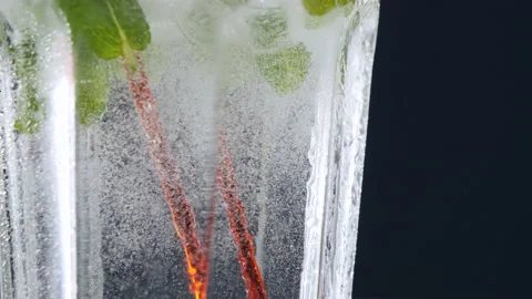 Beautiful close-up of thirst-quenching soft drink, drops falling, juice Stock Footage 178473471