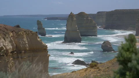 Beautiful Close up View on a Hot Day of 12 Apostles, Australia 4K Video stock 131129636