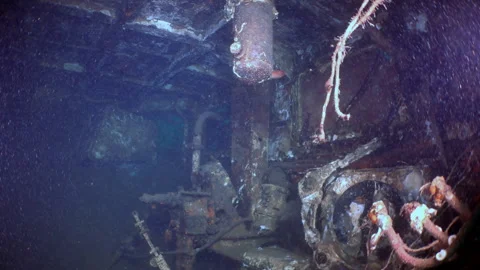 Beautiful close-up view of a ship sailing underwater in slow motion. Stock Footage 236455754