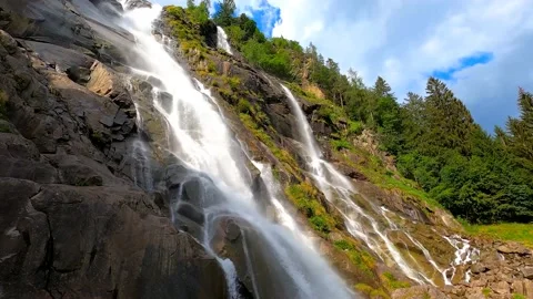 Beautiful close up view of the waterfall in the mountain forest sunny day	 Stock Footage 149321828