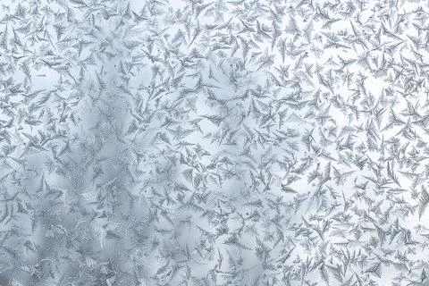Beautiful Closeup Winter Window Pane Coated Shiny Icy Frost Patterns Stock Photos