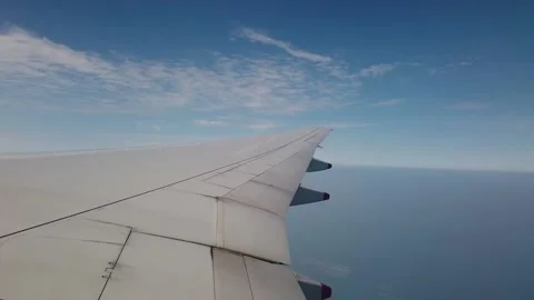 Beautiful Cloud And Wing Of Airplane From Window With A Nice Blue Sky Stock Footage 158016728