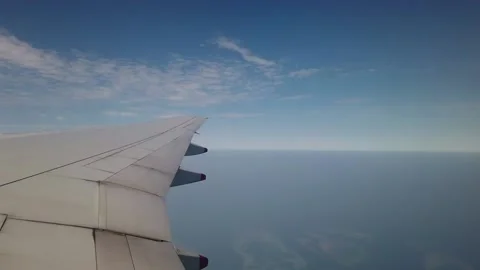 Beautiful Cloud And Wing Of Airplane From Window With A Nice Blue Sky Stock Footage 158016759