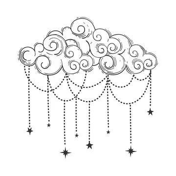 Beautiful cloud in bohemian style, linear hand drawn illustration. Vector boh Stock Illustration