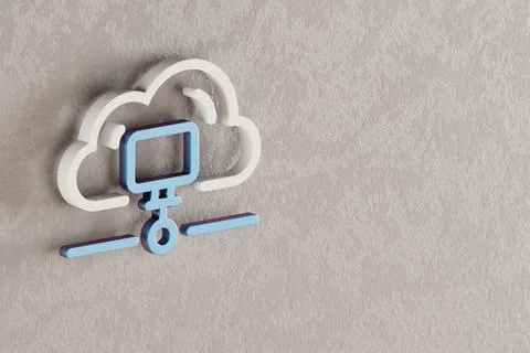 Beautiful Cloud Data Storage icon on wall bright background. 3d rendering ill Stock Illustration