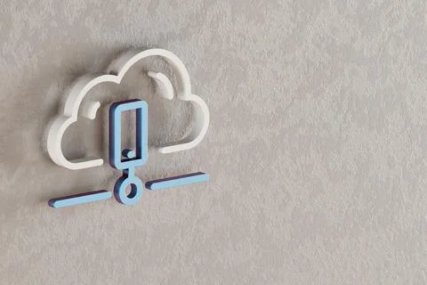 Beautiful Cloud Data Storage icon on wall bright background. 3d rendering ill Illustrazione stock