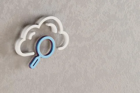 Beautiful Cloud Database Search icon on wall bright background. 3d rendering  イラスト素材