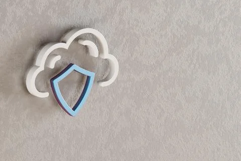 Beautiful Cloud Database Security icon on wall bright background. 3d renderin Stock Illustration