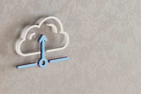 Beautiful Cloud Database Server icon on wall bright background. 3d rendering  스톡 일러스트