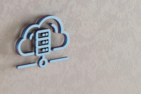 Beautiful Cloud Database Server icon on wall bright background. 3d rendering  Stockillustratie