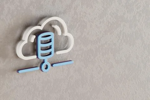 Beautiful Cloud Database Server icon on wall bright background. 3d rendering  Stock Illustration