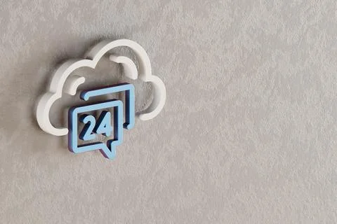 Beautiful Cloud Hosting Support icon on wall bright background. 3d rendering  Illustrazione stock