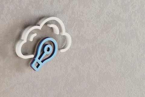 Beautiful Cloud Idea Bulb  icon on wall bright background. 3d rendering illus Stock Illustration