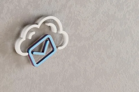 Beautiful Cloud Mail Hosting icon on wall bright background. 3d rendering ill Иллюстрация