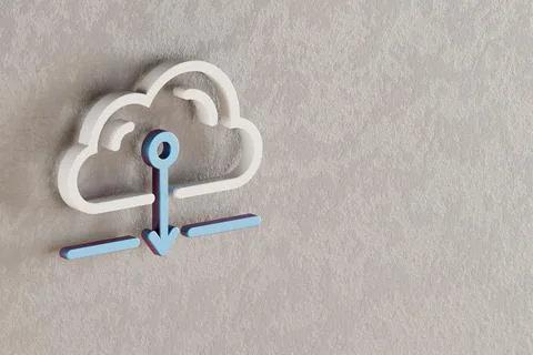Beautiful Cloud Server Download icon on wall bright background. 3d rendering  Stock Illustration