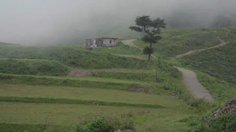 Beautiful Cloud Smoke Over the Mountain Path in Uttarakhand.4k footage Stock-Footage 311967041