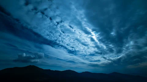 The beautiful cloud stream above mountains. evening night time Stock-Footage 95190030