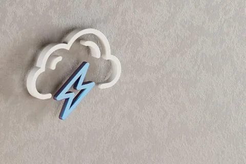 Beautiful Cloud Thunder Bolt icon on wall bright background. 3d rendering ill Stock Illustration