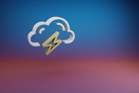 Beautiful Cloud Thunder Bolt symbol icon on a bright colored background. 3d r Stock Illustration