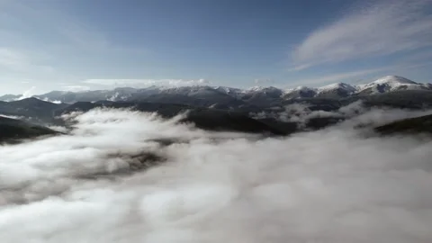 Beautiful Clouds Above The Clear Sky And Mountain High Aerial View Stock Footage 164013994