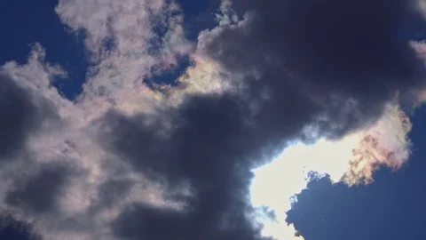 Beautiful clouds in the blue sky and the sun behind them Stock Footage 105350866