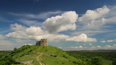 Beautiful clouds chase over medieval Bukelon Fortress Stock Footage 20503538