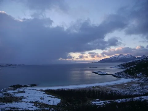 Beautiful clouds dance over sea, sunset, timelapse, sky, clouds, coast line Stock Footage 205860170