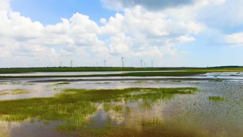 Beautiful clouds in the field above wind farms Stock Footage 156522725
