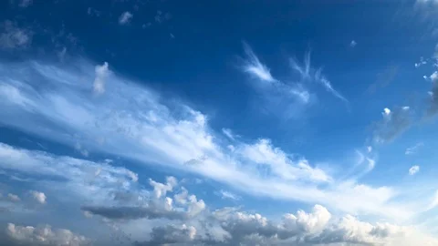 Beautiful clouds float on the blue sky, time lapse Stock Footage 93543851