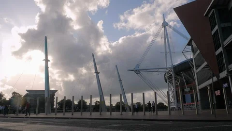 Beautiful clouds at the millenium stadium Stock Footage 114410470