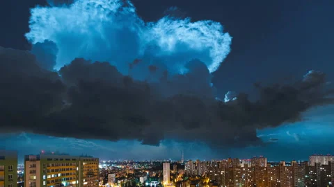 The beautiful clouds motion over the night megalopolis. time lapse Stock Footage 137772496