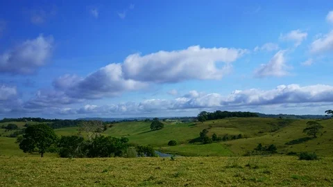 Beautiful Clouds Over the Green Field Hills Timelapse Queensland, Australia Stock-Footage 75459589