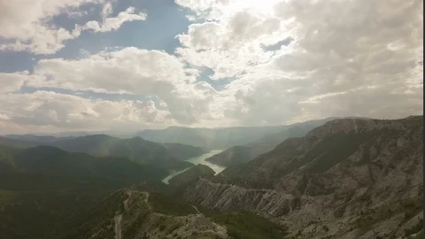 Beautiful clouds over the river Stock Footage 93552748