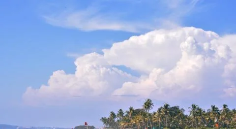 Beautiful clouds with palm trees beside the oceans in Goa Stock Photos