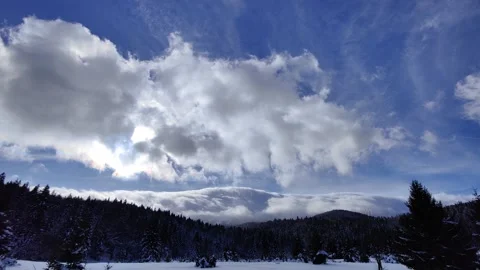 Beautiful clouds passing in the blue sky on a winter day with sun Video stock 170389356