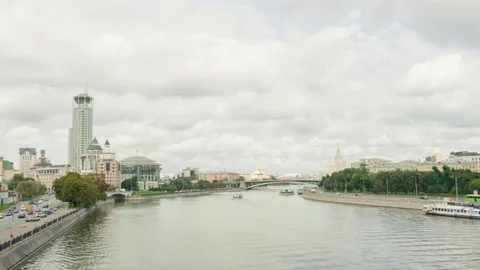 Beautiful clouds reflected in the Moscow River 1080i, 1080p, full hd Stock Footage 79920735
