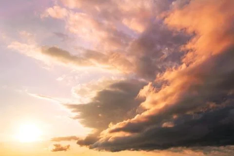 Beautiful Clouds Stretched out at Sunset Stock Photos