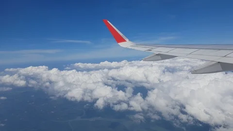 Beautiful clouds surface in sunset sky, view from plane during flight. 스톡 동영상 122360218