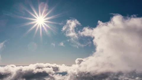 Beautiful Clouds time lapse in blue sky with sun in sunny summer time lapse Stock Footage 145832162