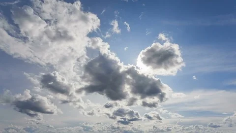 Beautiful cloudscape with large, building clouds and sun breaking through cloud Stock Footage