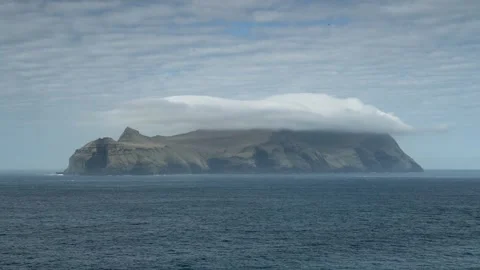 Beautiful Cloudscape Over Cliffs On Mykines Island In The Faroe Islands, Stock Footage 243254117
