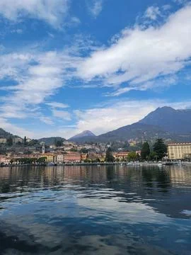 Beautiful cloudscape over the Lake Como. Scenic view of Italy. Mountains, b.. Stock Photos