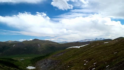 Beautiful cloudscape timelapse video of summer landscape in Khakassia high Stock Footage 98126079