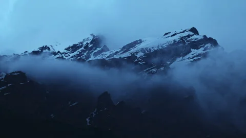 Beautiful cloudy Himalayan mountain behind Kedarnath Temple in Uttarakhand. Stock Footage 258636967